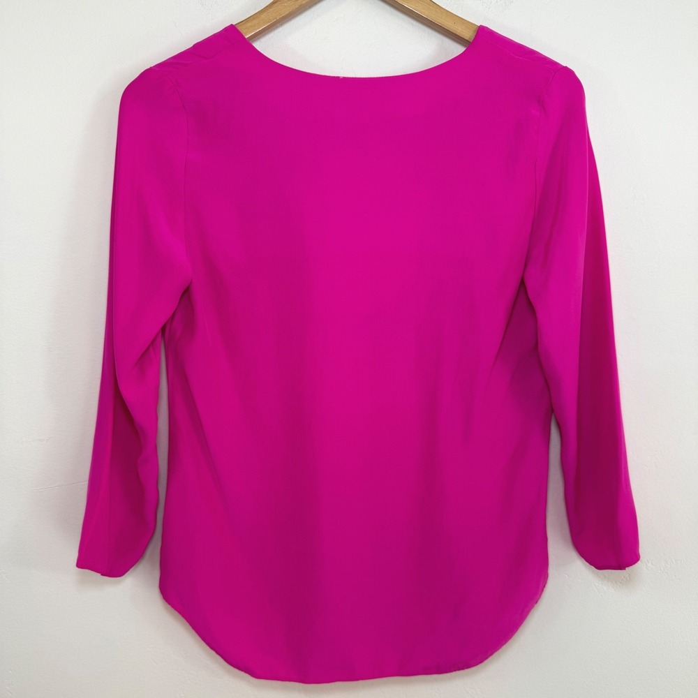 Amanda Uprichard 100% Silk Blouse Hot Pink V-Neck Barbiecore Dopamine Dressing S - Picture 6 of 12